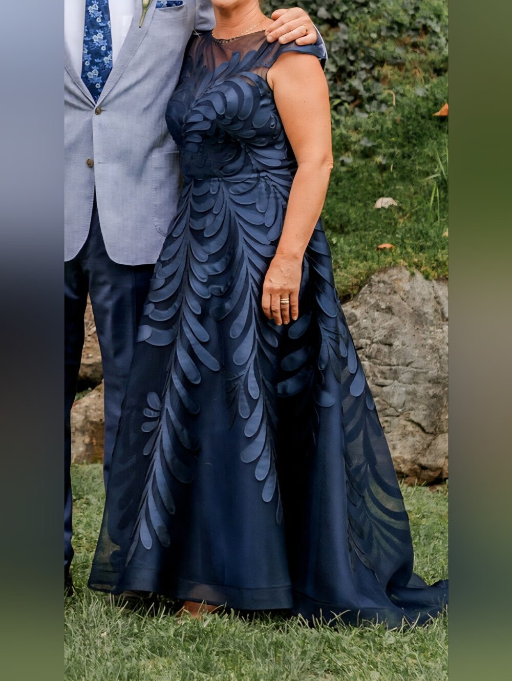 Elegant Navy Appliqué A-Line Evening Dress